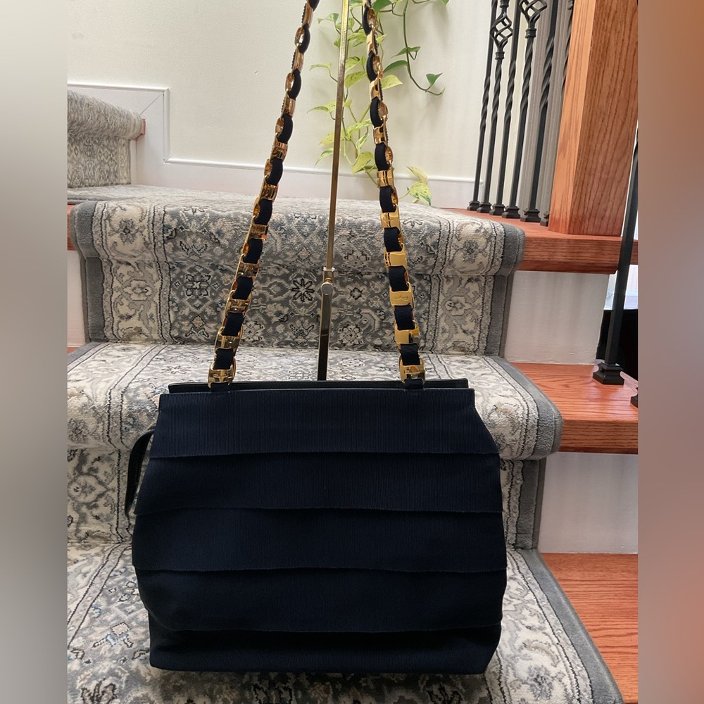 Salvatore Ferragamo Navy Canvas & Leather Shoulder Bag - Picture 3 of 7
